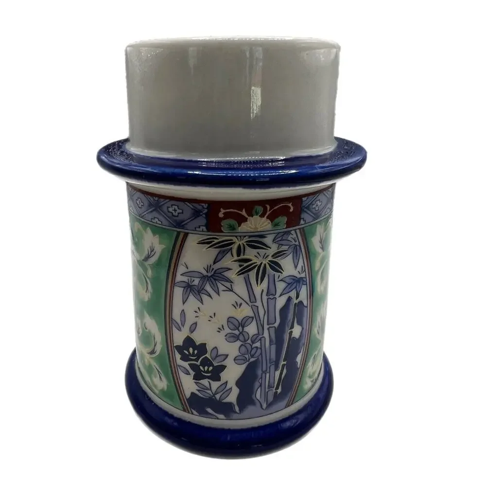 Vintage CCCC JAPAN Cobalt Blue Ceramic Hand Painted Candle Stick Holder